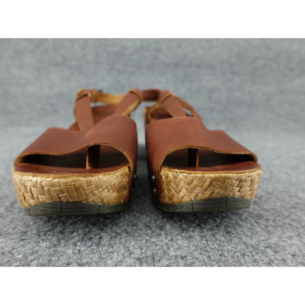 Bussola Brown Leather Platform Wedge Sandals Studded Woven Boho Spain Sz 40 - Picture 2 of 11